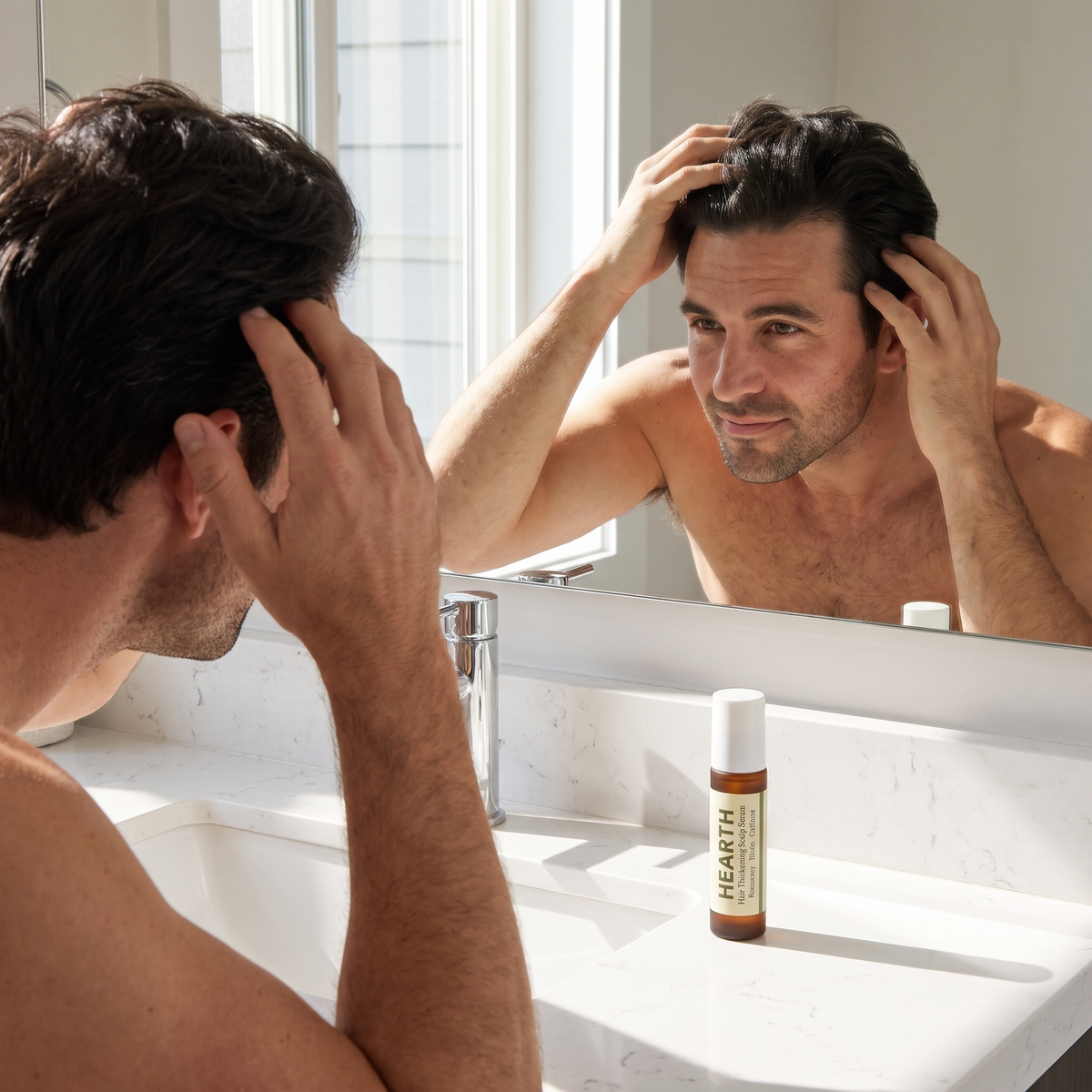 Hearth Hair Thickening Scalp Serum in a morning routine